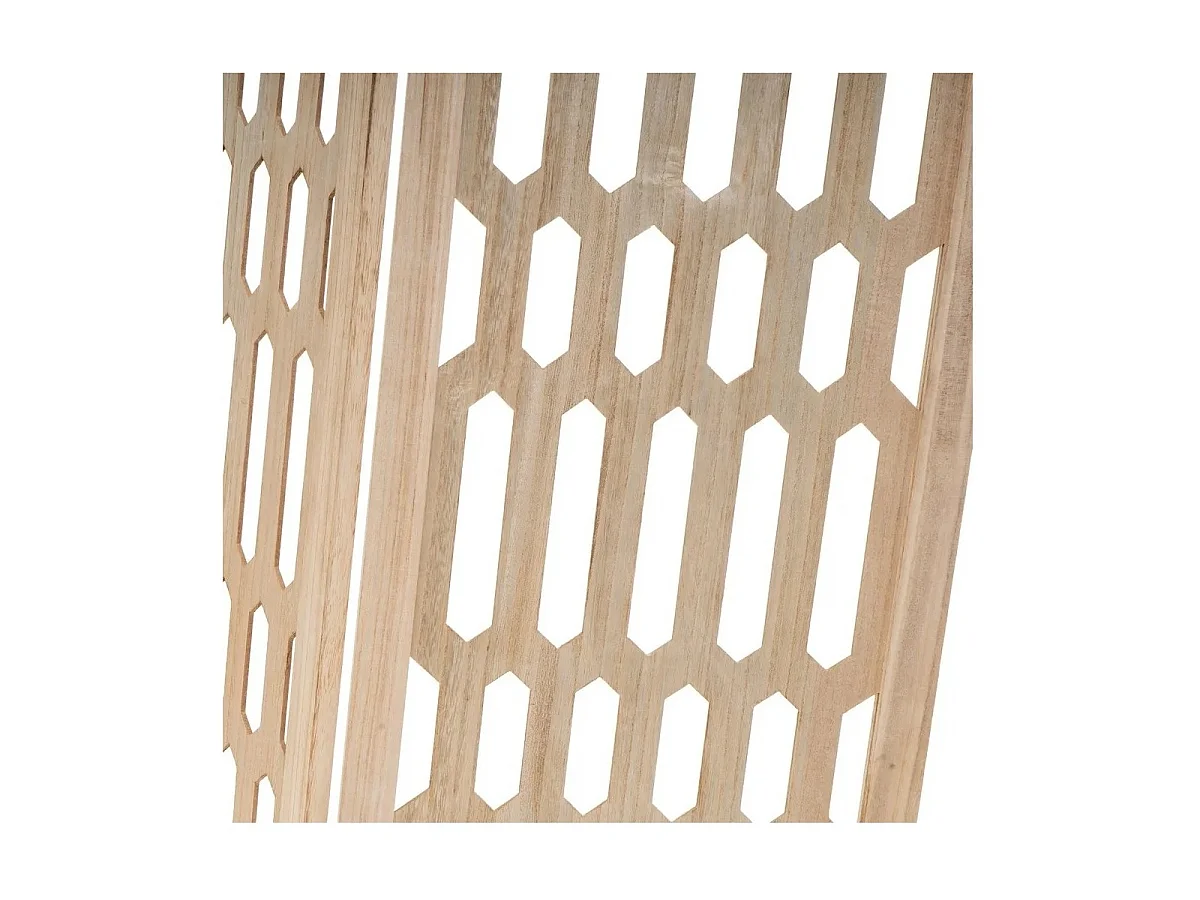 Paravent de 3 Pans en Bois Naturel, Séparateur de Pièce Pliable avec Motifs Géométriques Ajourés-Longueur 40 x Profondeur 2 x Hauteur 170 cm Juanio