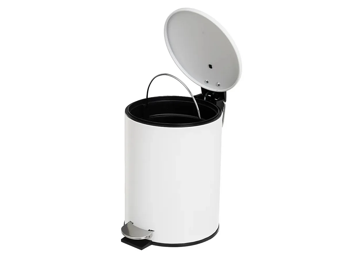 Poubelle de salle de bain en métal coloris blanc avec couvercle - diamètre 21 x Hauteur 26 cm