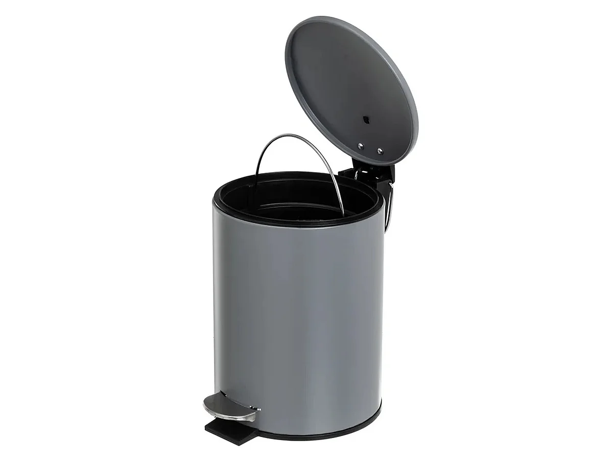 Poubelle de salle de bain en métal coloris gris avec couvercle -  diamètre 21 x Hauteur 26 cm