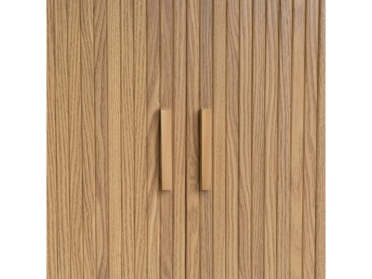 Buffet, meuble de rangement avec 2 portes en bois coloris naturel - Longueur 140 x Profondeur 40 x Hauteur 81 cm
