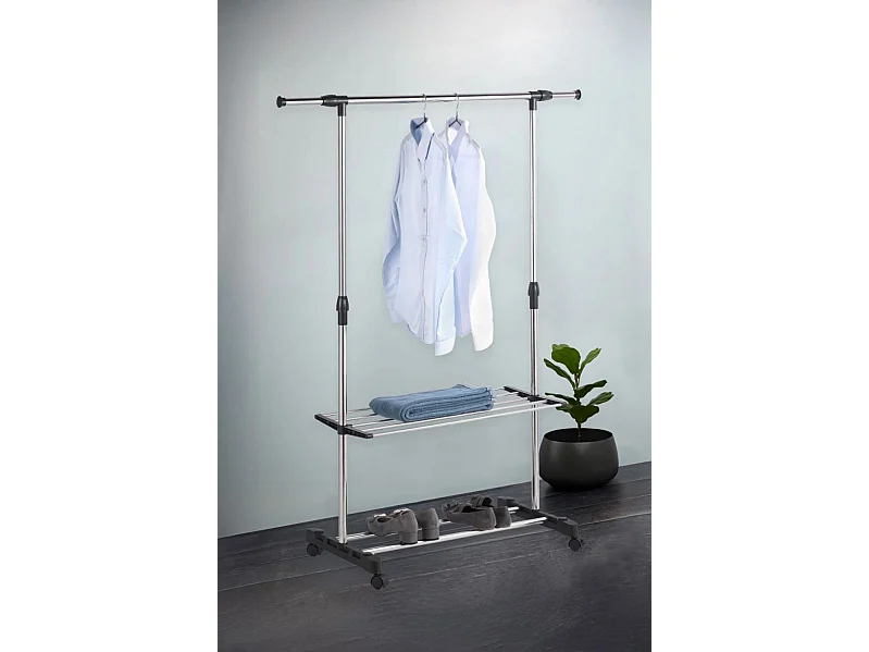 Portant à vêtement extensible avec étagère,Portant sur roulettes réglable en hauteur - Longueur 89-145 x Largeur 43 x Hauteur 90-160cm