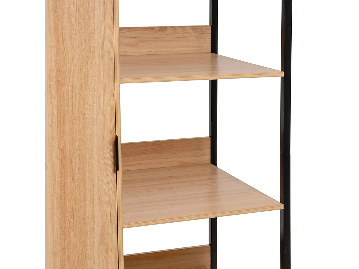 armoire de rangement avec penderie et étagères Coloris Chêne naturel et noir mat - Longueur 100 x Profondeur 48 x Hauteur 190 cm