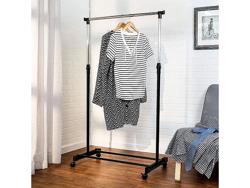 Portant à vêtement extensible réglable en hauteur, Portant avec roulettes - Longueur 82 x Largeur 42 x Hauteur 90-160cm
