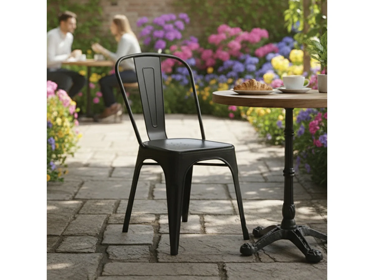Lot de 6 chaises de table empilable d’intérieur et d’extérieur en plastique noir-Longueur 46 x Profondeur 50 x Hauteur 85,5 cm