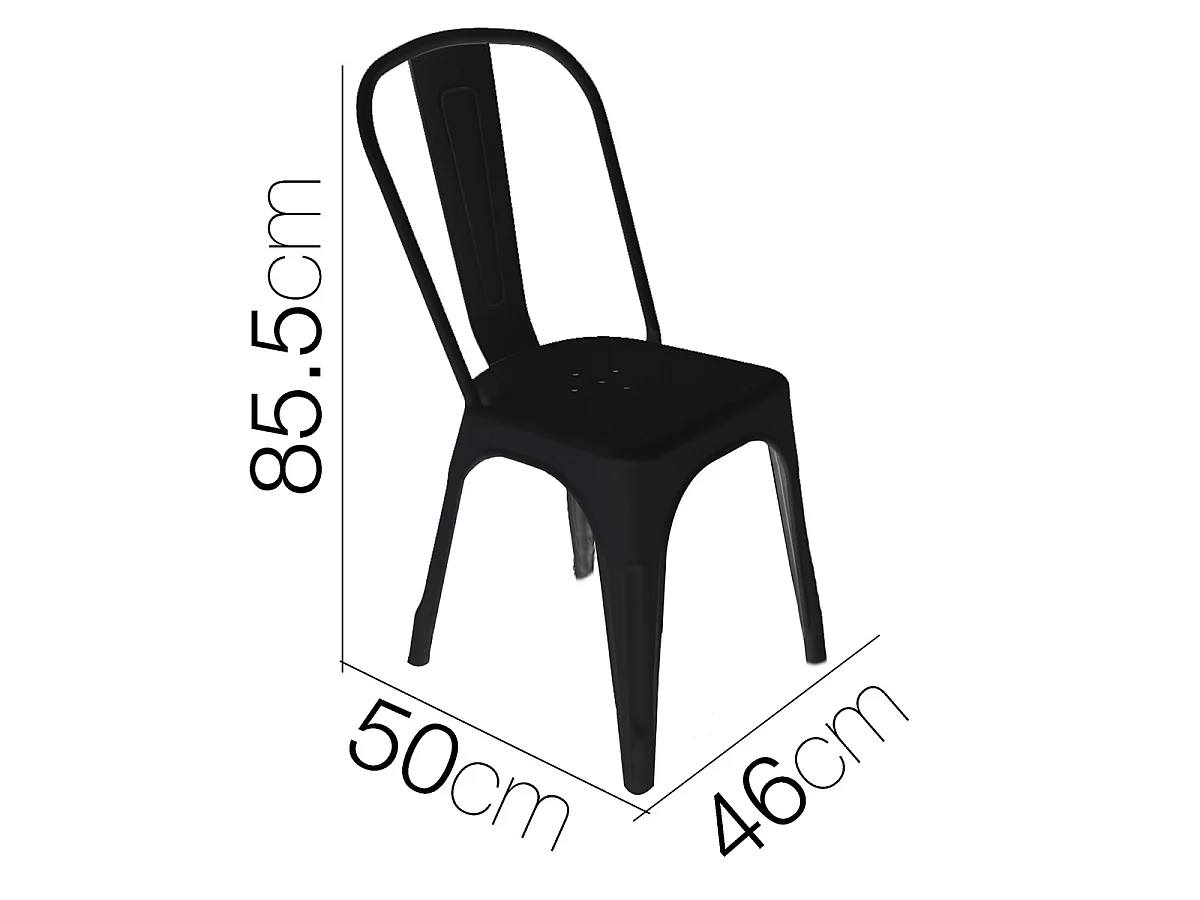 Lot de 6 chaises de table empilable d’intérieur et d’extérieur en plastique noir-Longueur 46 x Profondeur 50 x Hauteur 85,5 cm