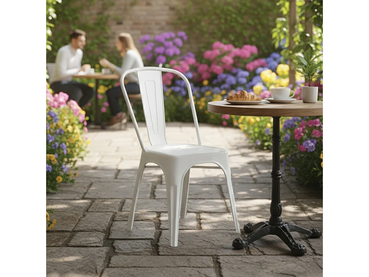 Lot de 6 chaises de table empilable d’intérieur et d’extérieur en plastique blanc-Longueur 46 x Profondeur 50 x Hauteur 85,5 cm