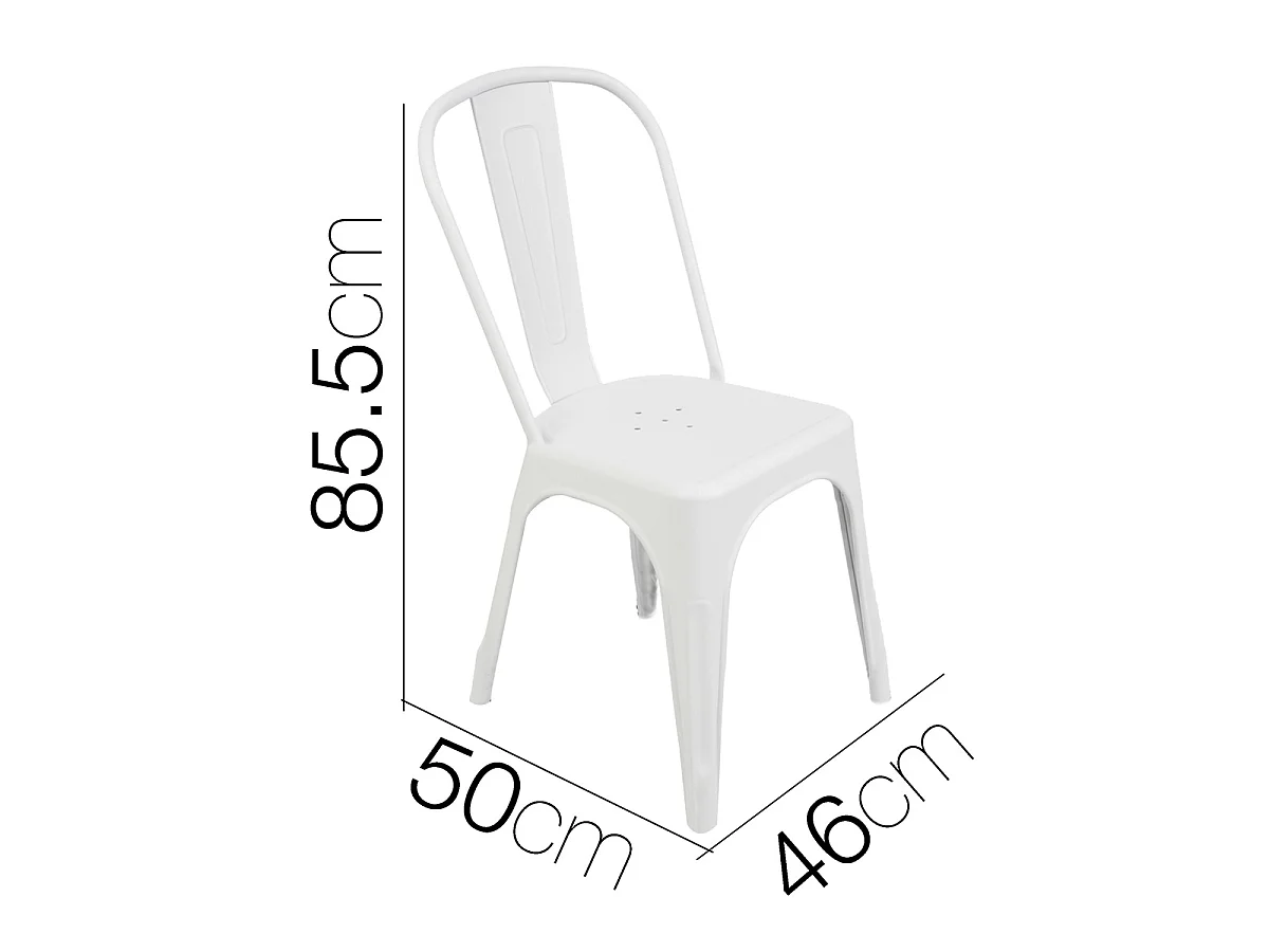 Lot de 6 chaises de table empilable d’intérieur et d’extérieur en plastique blanc-Longueur 46 x Profondeur 50 x Hauteur 85,5 cm