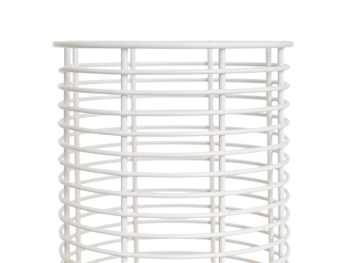 Porte-ustensiles de cuisine range ustensiles en métal blanc et socle en bois - Longueur 14 X Largeur 14 X Hauteru 17 CM