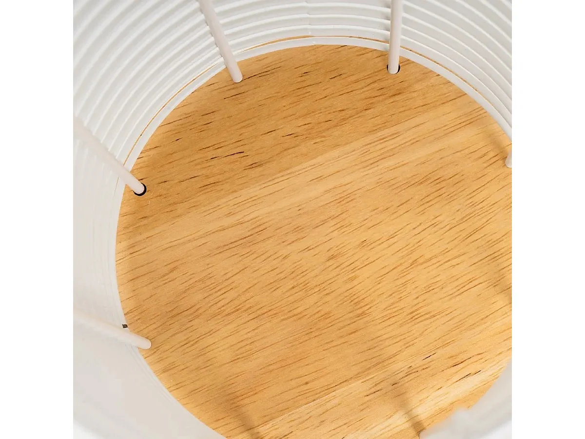 Porte-ustensiles de cuisine range ustensiles en métal blanc et socle en bois - Longueur 14 X Largeur 14 X Hauteru 17 CM