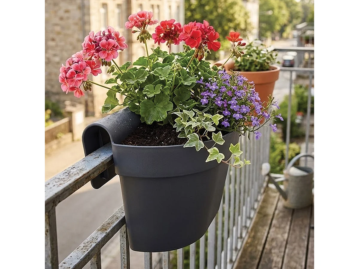 Lot de 6 Jardinières de Balcon Suspendue,Pot de Fleurs à Accrocher, gris anthracite-Longueur 30 x Profondeur 20 x Hauteur 20 cm