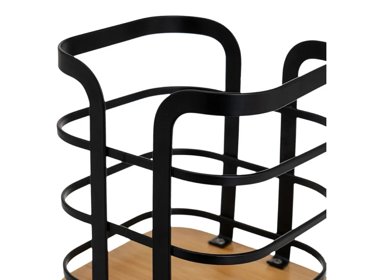 Porte-ustensiles de cuisine range ustensiles en métal noir et bambou - Longueur 12 X Largeur 12 X Hauteru 14 CM