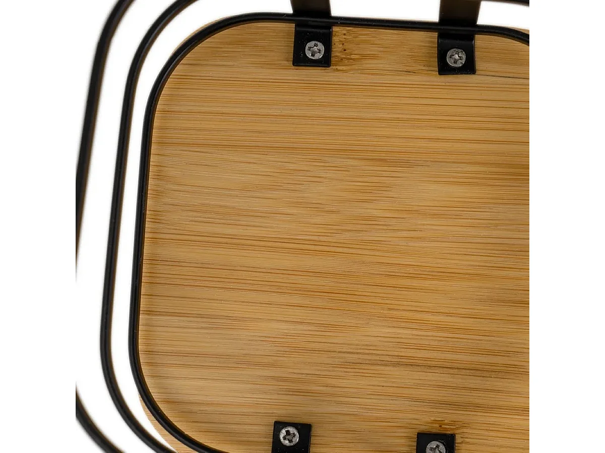 Porte-ustensiles de cuisine range ustensiles en métal noir et bambou - Longueur 12 X Largeur 12 X Hauteru 14 CM