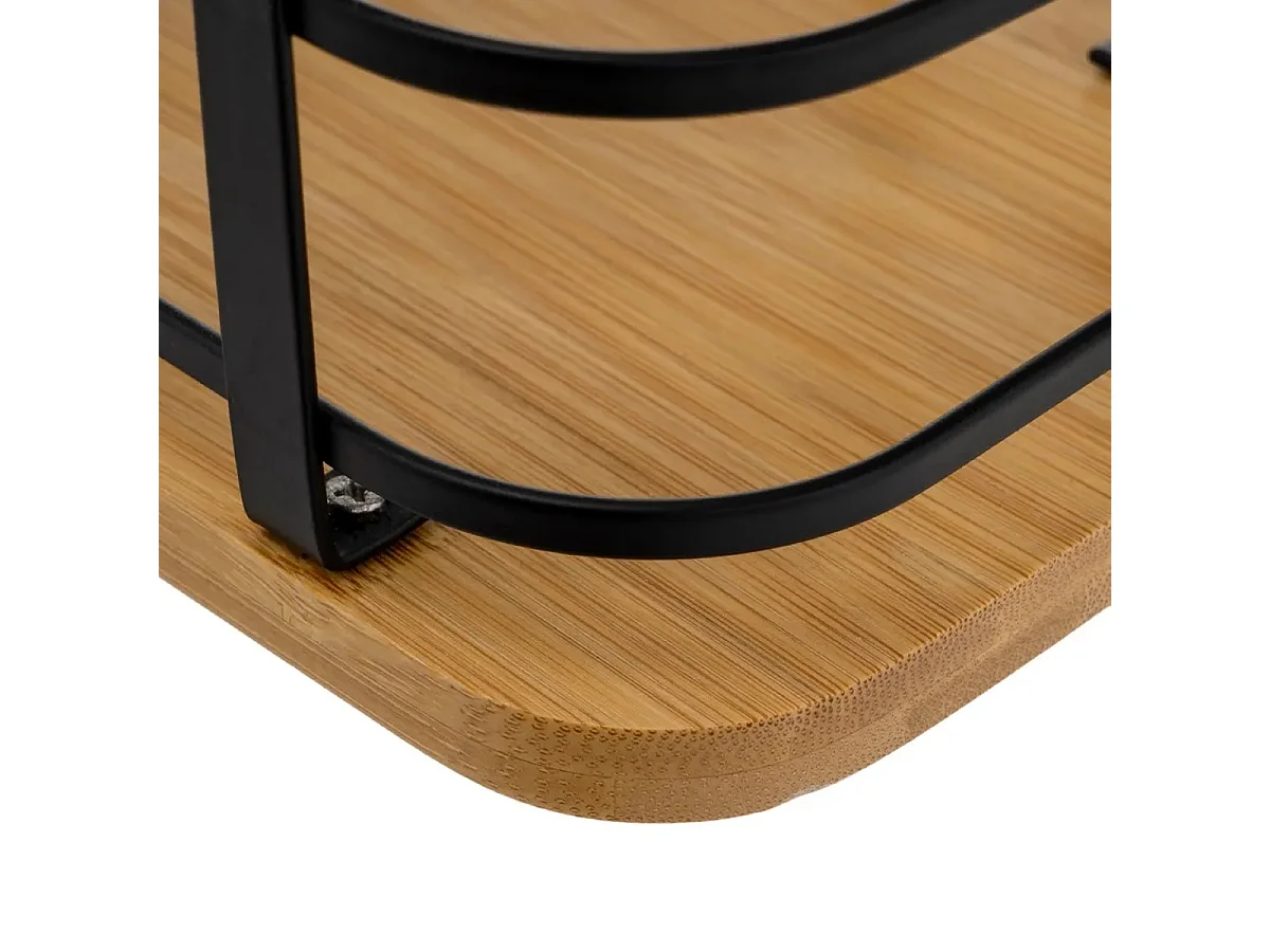 Porte-ustensiles de cuisine range ustensiles en métal noir et bambou - Longueur 12 X Largeur 12 X Hauteru 14 CM