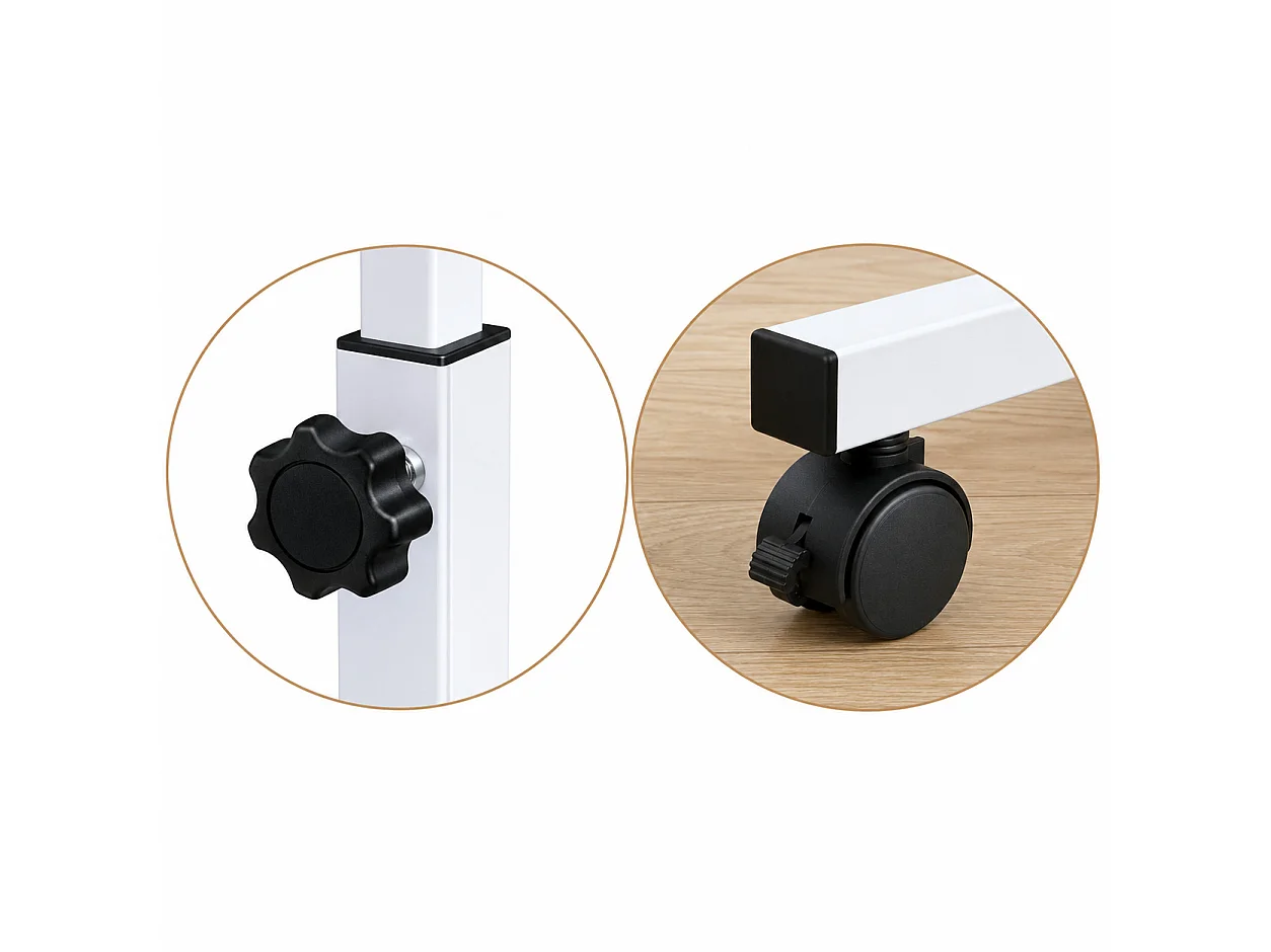 Bout de Canapé Mobile,Support PC Réglable en Hauteur en Métal Blanche avec Roulettes-Longueur 60x Profondeur 40 x Hauteur 65-89 cm