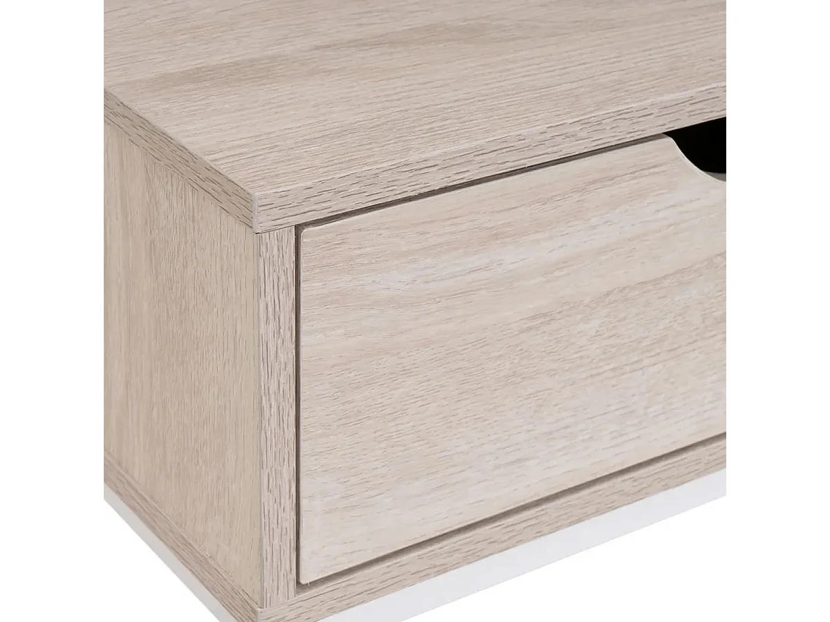 Meuble console, table console avec 2 tiroirs en bois coloris naturel et métal blanc - Longueur 80 x Profondeur 30 x Hauteur 75 cm