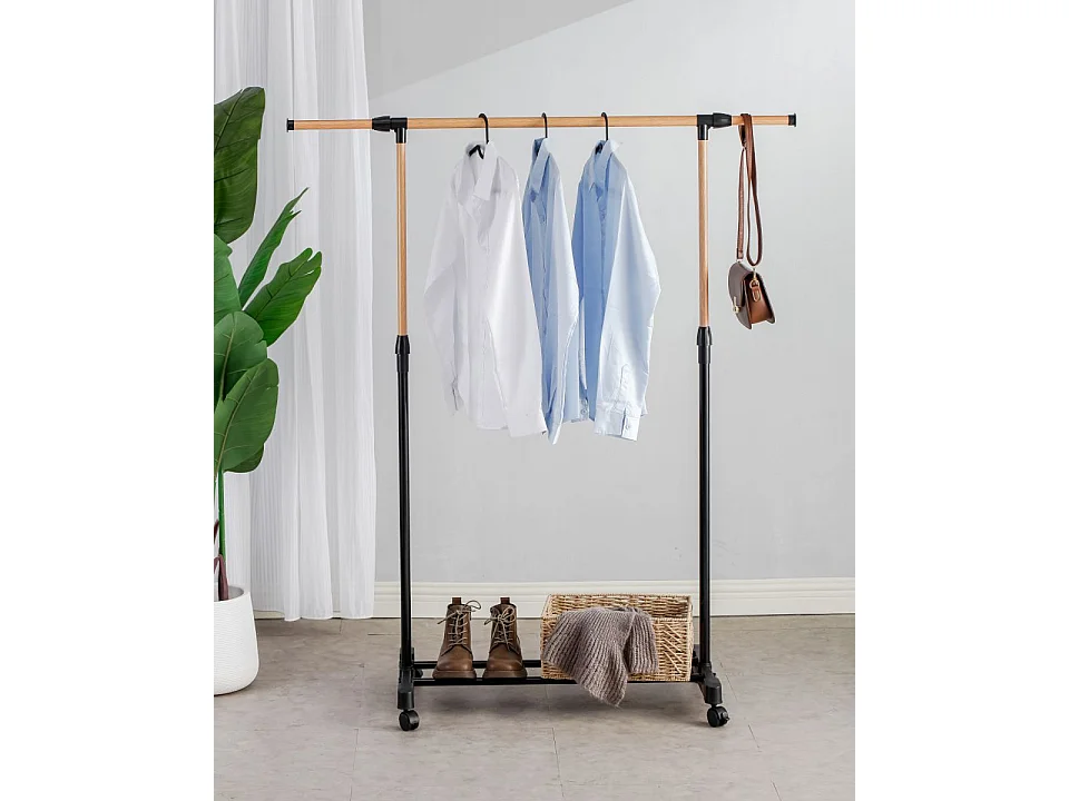 Portant à vêtement extensible avec étagère,Portant sur roulettes réglable en hauteur - Longueur 88-145 x Largeur 43 x Hauteur 90-160cm