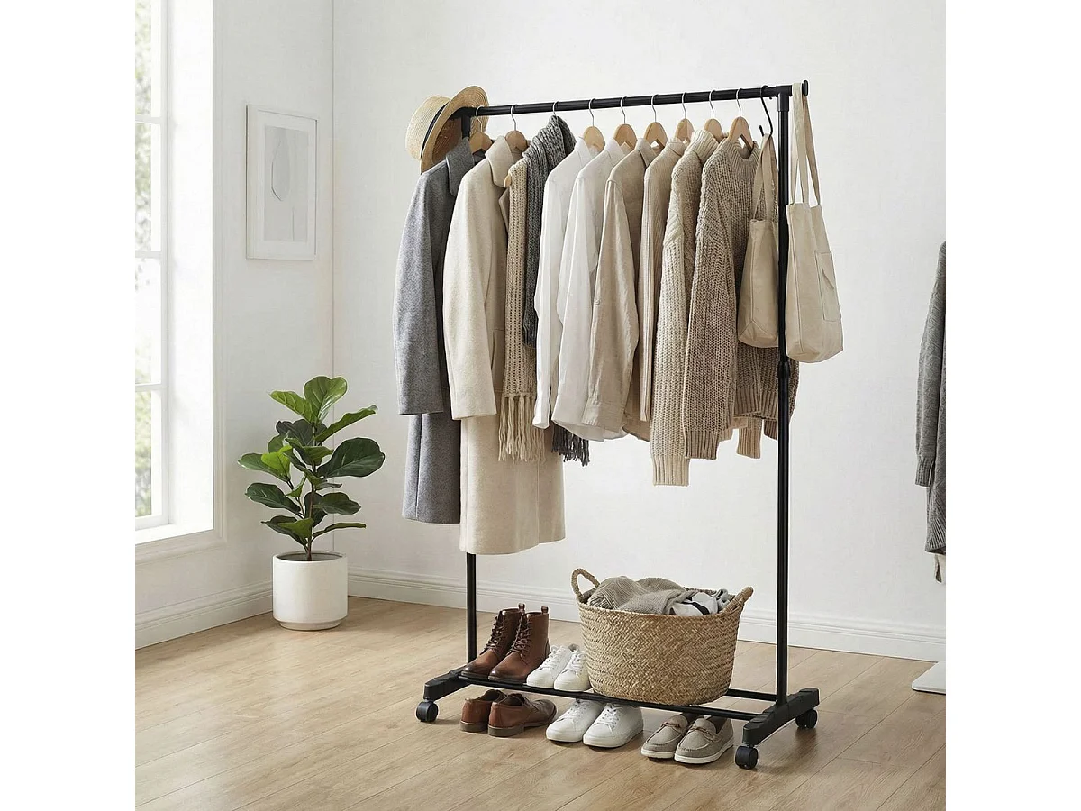 Portant à vêtement extensible réglable en hauteur, Portant sur roulettes - Longueur 82 x Largeur 43 x Hauteur 90-160cm
