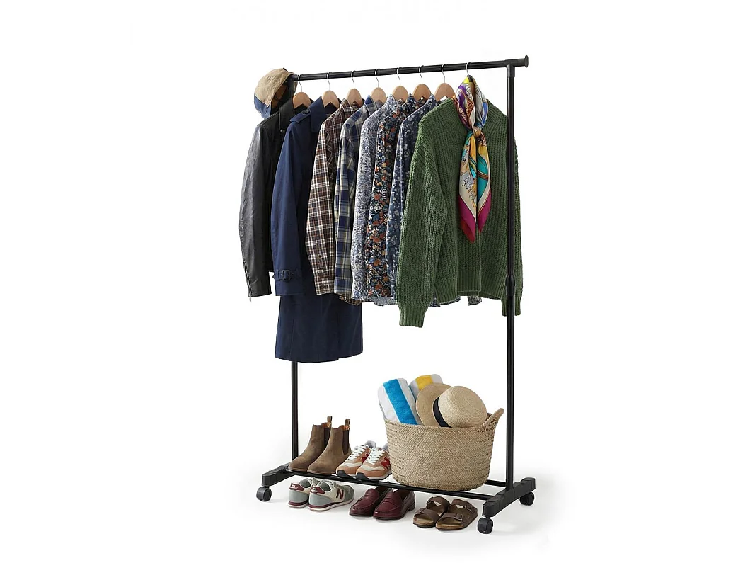 Portant à vêtement extensible réglable en hauteur, Portant sur roulettes - Longueur 82 x Largeur 43 x Hauteur 90-160cm