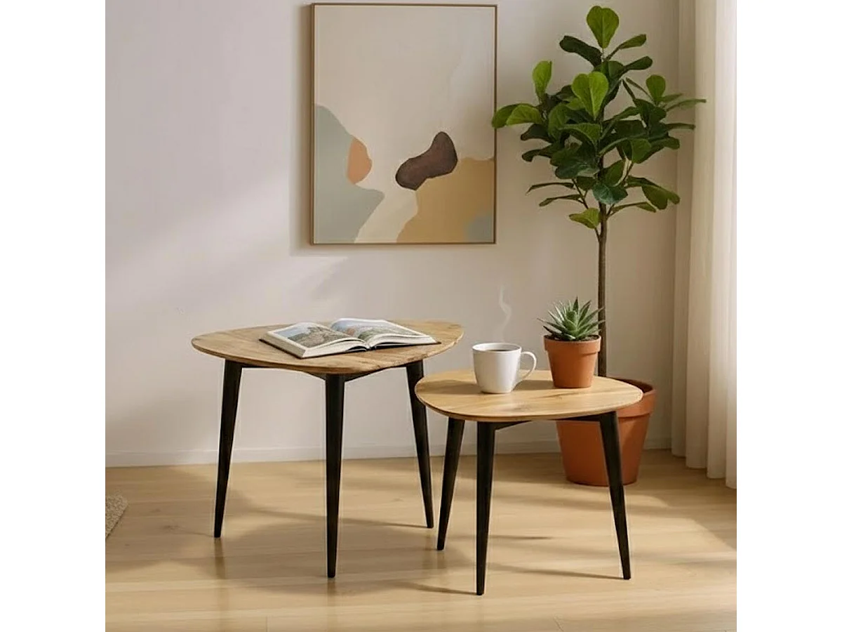 Table Basse Design en Bois "Ciotat" 55cm Naturel & Noir