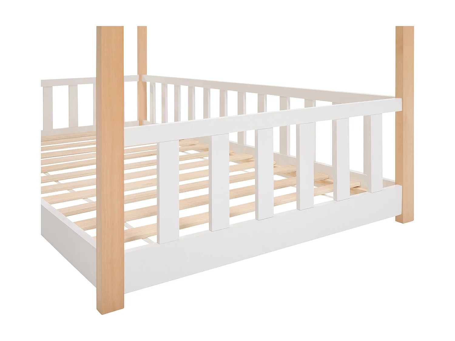 Lit cabane 90 x 190 cm - Pin - Coloris : Naturel et blanc + Matelas - MARTEVI
