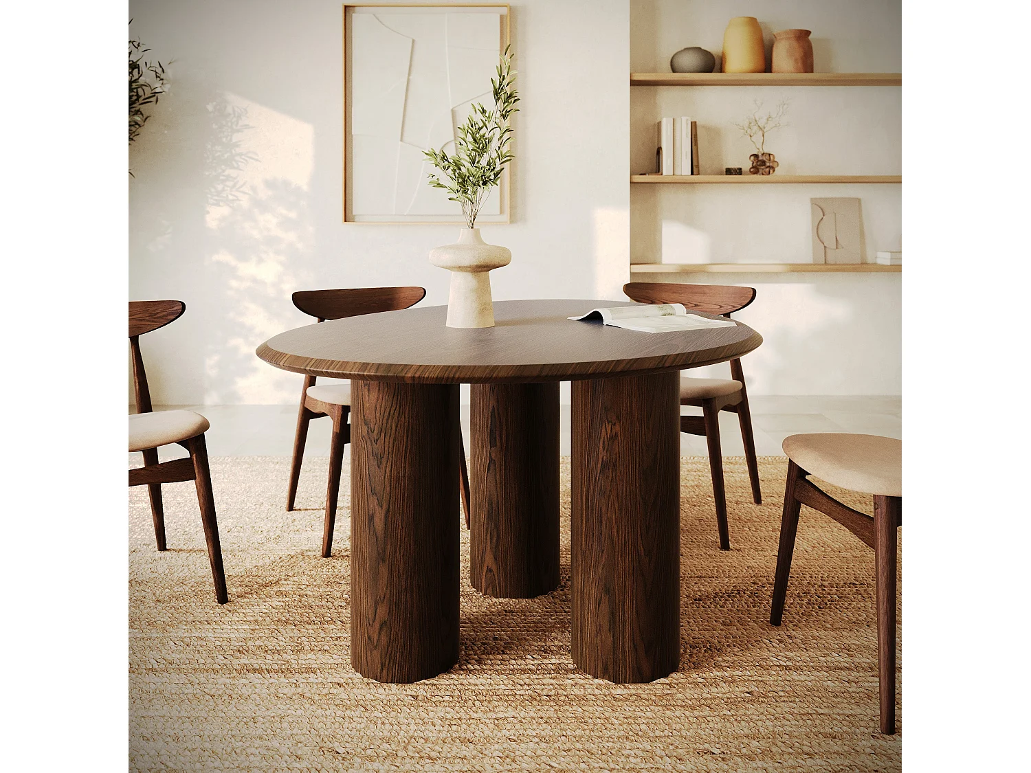 Table organique en placage noyer, 6 personnes - Aya