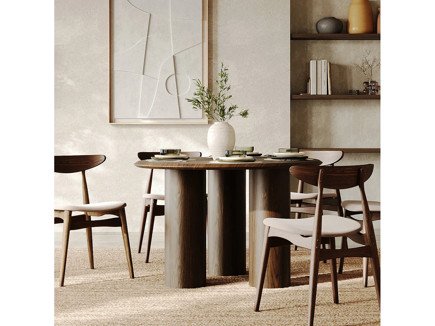 Table organique en placage noyer, 6 personnes - Aya