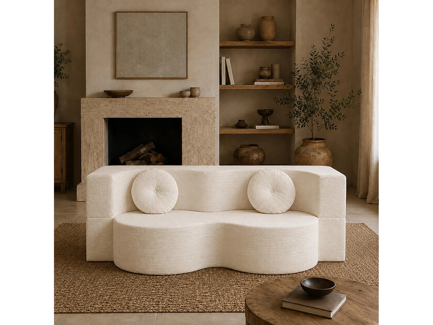 Canapé compressé convertible 2 places en velours beige PRESTON