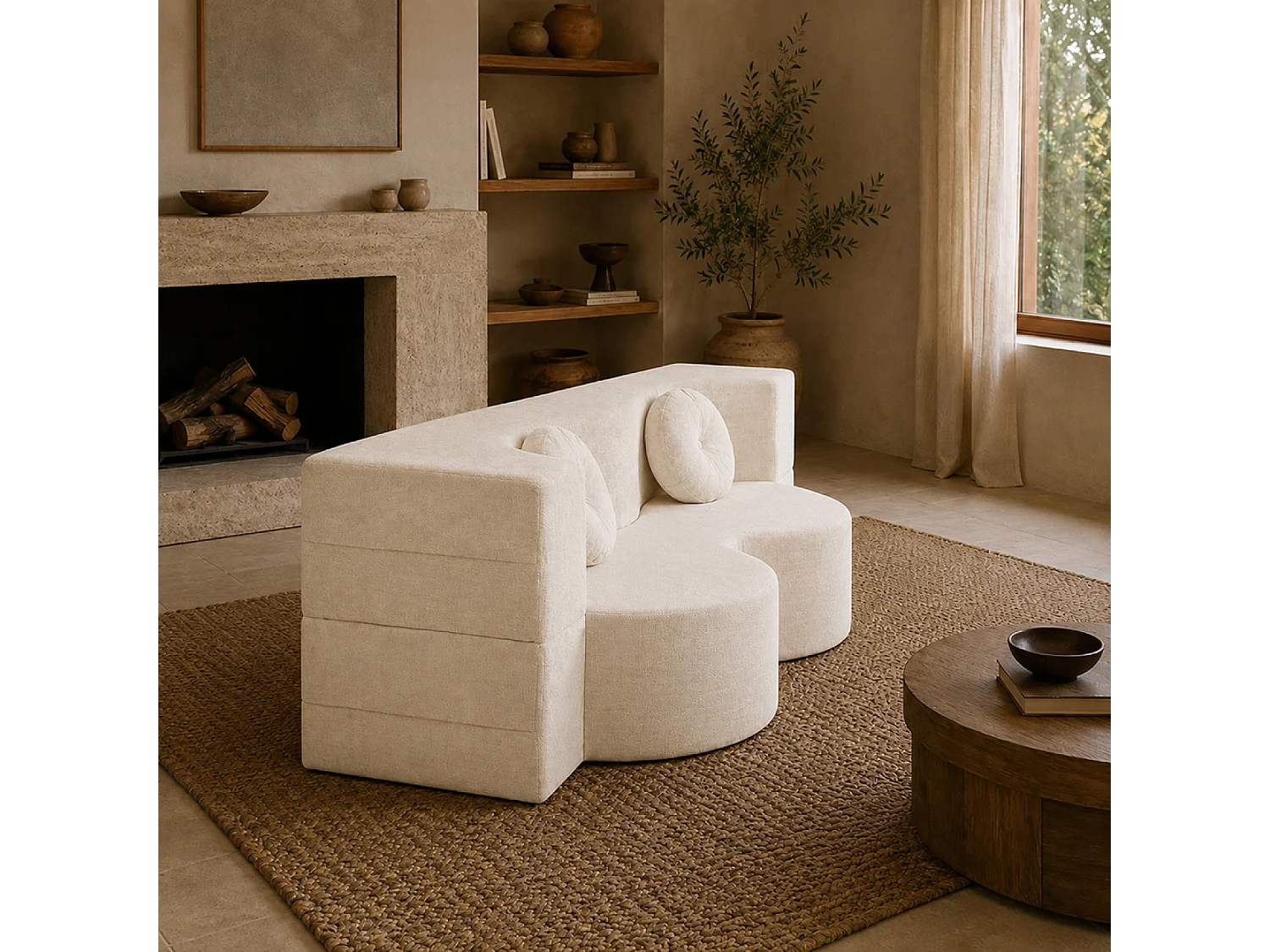Canapé compressé convertible 2 places en velours beige PRESTON