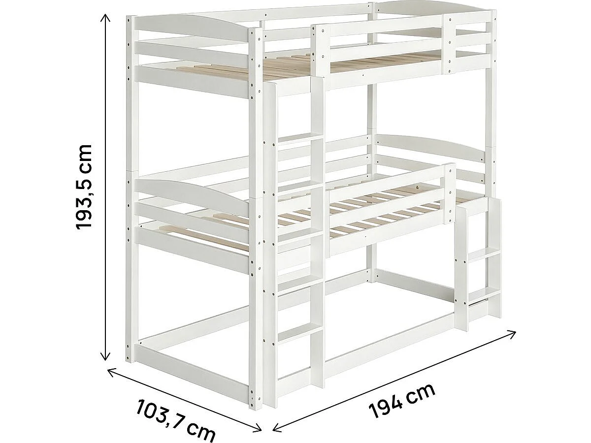 Lit superposé en bois avec escalier "Sephora" - 90 x 190 cm - Blanc