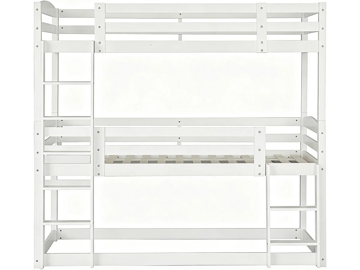 Lit superposé en bois avec escalier "Sephora" - 90 x 190 cm - Blanc