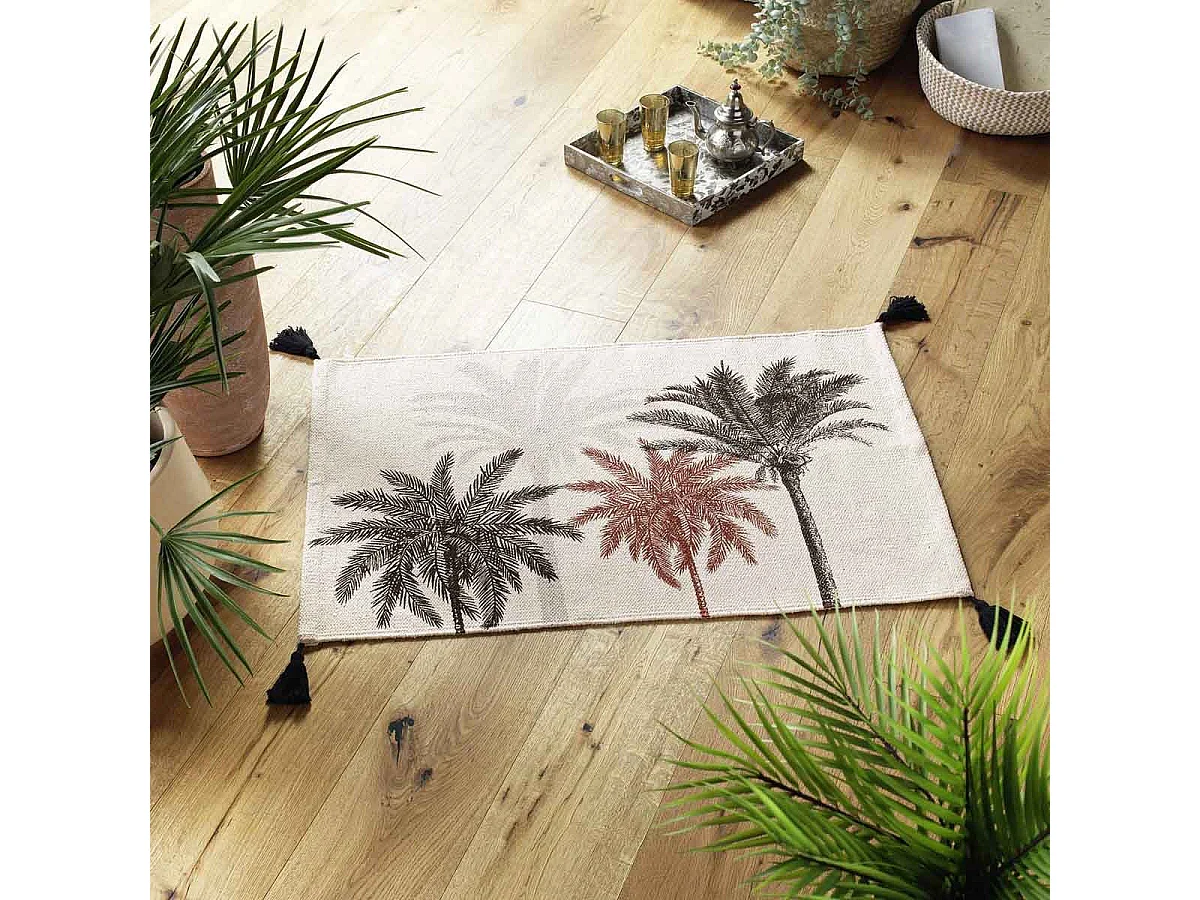 Tapis Déco Imprimé "Kenya Lodge" 60x90cm Naturel