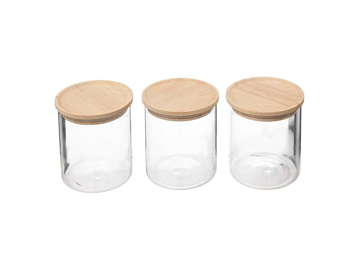 Lot de 3 Bocaux en Verre "Hermet" 350ml Transparent & Naturel