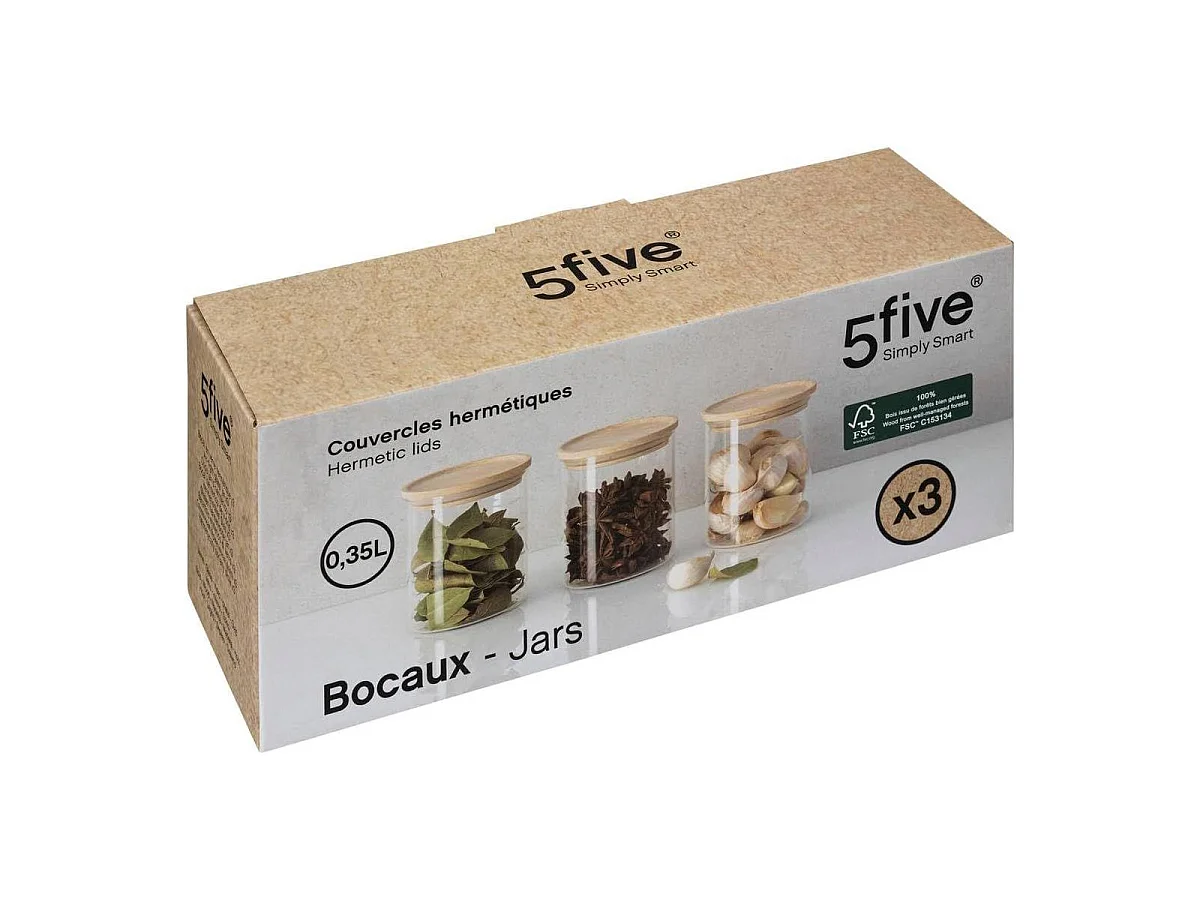 Lot de 3 Bocaux en Verre "Hermet" 350ml Transparent & Naturel