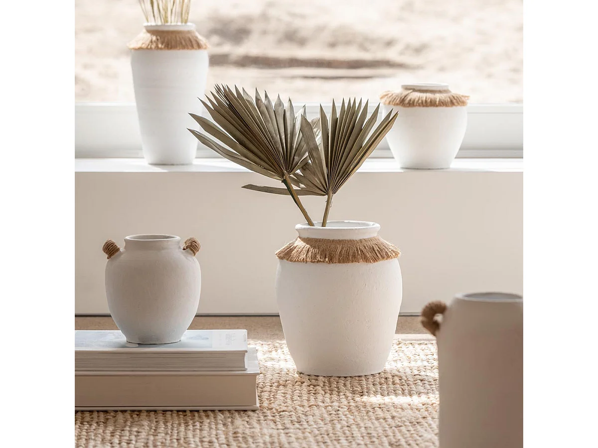 Vase Déco en Argile "Ibiza" 26cm Blanc
