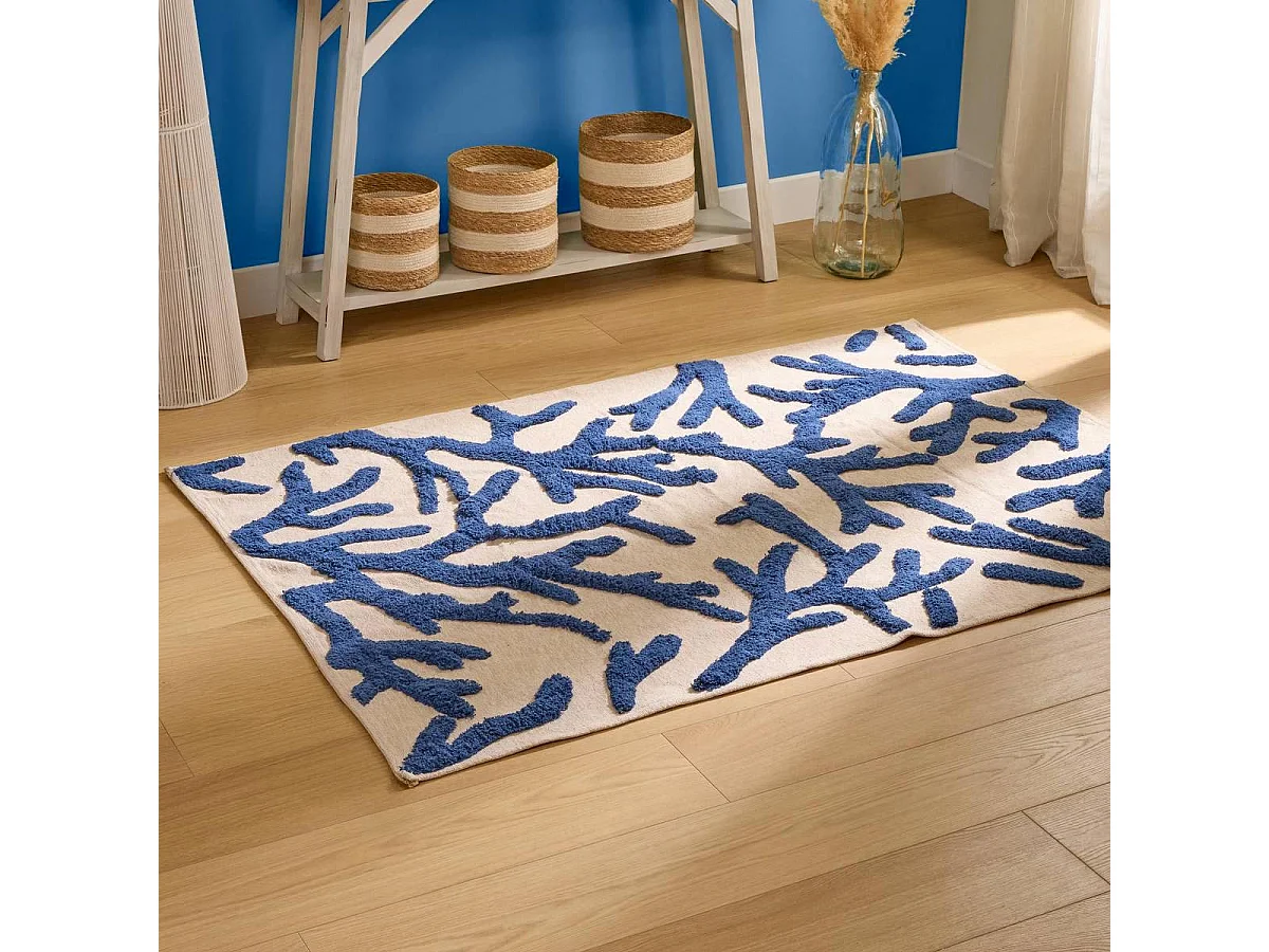 Tapis à Motifs Coraux "Océania" 120x170cm Bleu