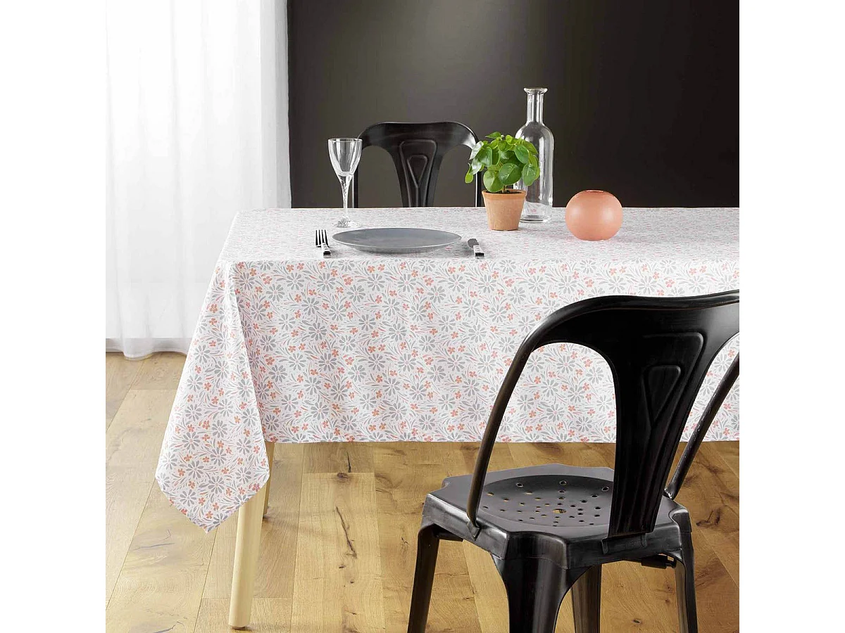 Nappe Microfibre Imprimé "Florelle" 140x240cm Corail