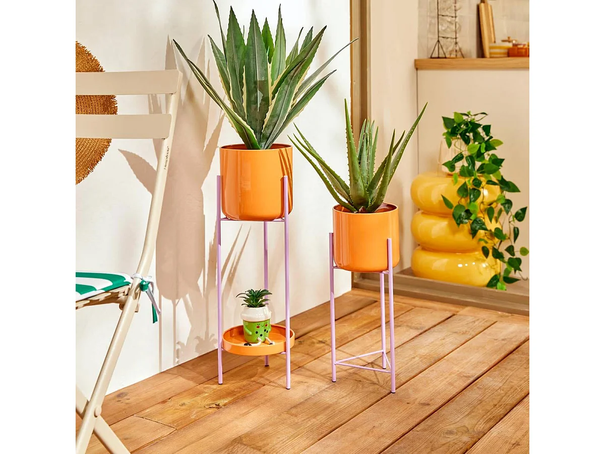 Lot de 2 Cache-Pots en Métal "Poolside" 60cm Corail