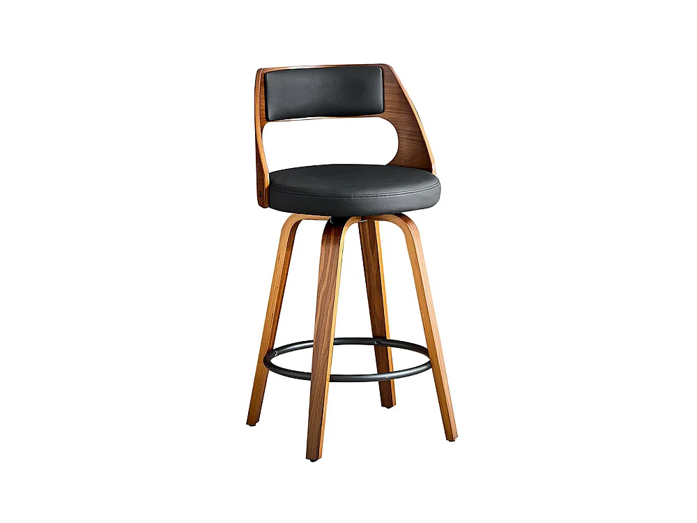 Conjunto de 2 bancos de bar com encosto, estrutura em madeira, couro PU, 92 cm, bancos de bar, preto