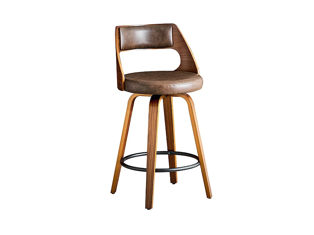 Conjunto de 2 bancos de bar com encosto, estrutura em madeira, couro PU, 92 cm, bancos de bar, castanho