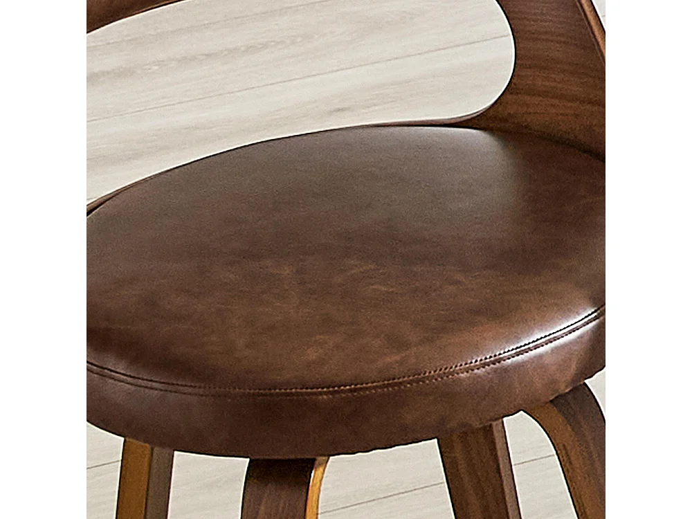 Conjunto de 2 bancos de bar com encosto, estrutura em madeira, couro PU, 92 cm, bancos de bar, castanho
