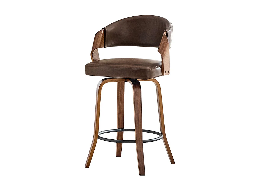 Lote de 2 bancos de bar com encosto, estrutura em madeira, couro PU, 95 cm, bancos de bar, castanho
