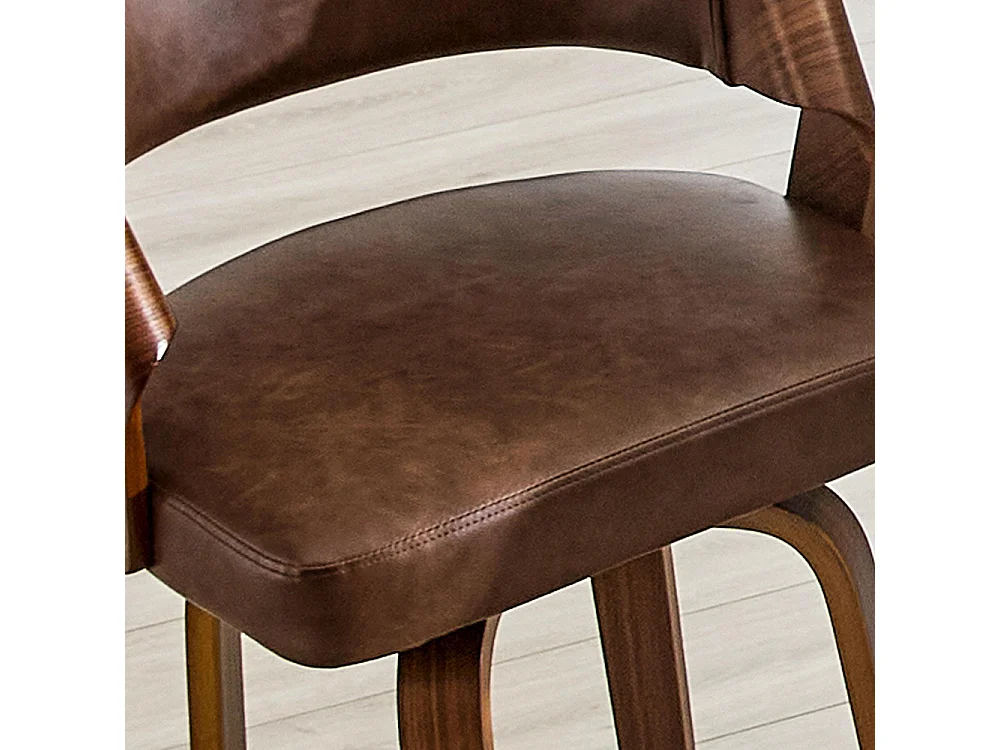 Lote de 2 bancos de bar com encosto, estrutura em madeira, couro PU, 95 cm, bancos de bar, castanho