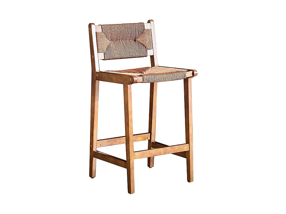 Lot de 2 tabourets tressés, en bois massif, cordage tressé à la main, style rustique, couleur Noix