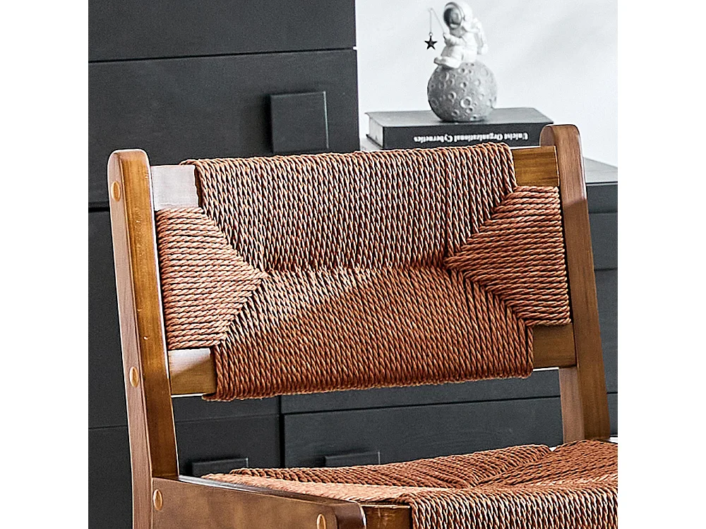 Lot de 2 tabourets tressés, en bois massif, cordage tressé à la main, style rustique, couleur Noix