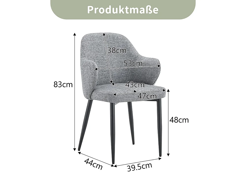 Set van twee eetkamerstoelen, met kruisvormige metalen poten en een brede, omhullende rugleuning, grijs