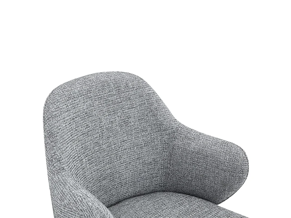 Set van twee eetkamerstoelen, met kruisvormige metalen poten en een brede, omhullende rugleuning, grijs