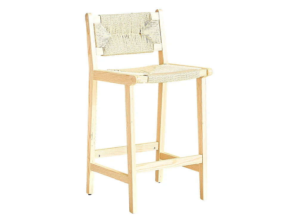 Lot de 2 tabourets tressés, en bois massif, cordage tressé à la main, style rustique, couleur bois