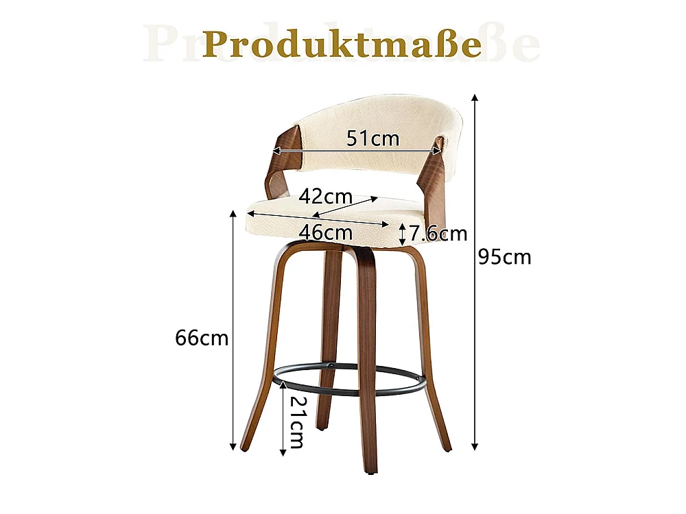 Lote de 2 bancos de bar com encosto, estrutura em madeira, couro PU, 95 cm, bancos de bar, branco