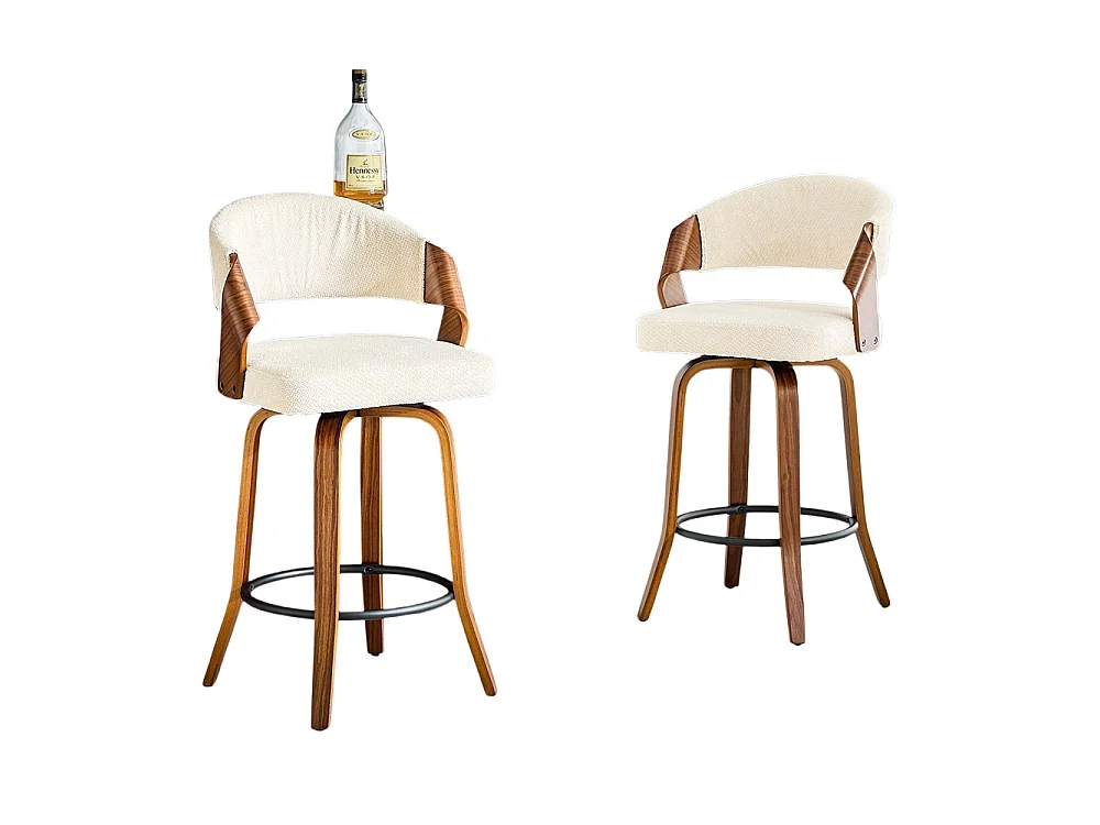 Lote de 2 bancos de bar com encosto, estrutura em madeira, couro PU, 95 cm, bancos de bar, branco