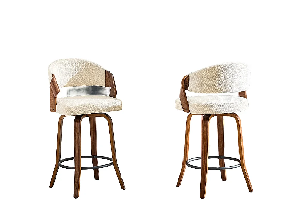 Lote de 2 bancos de bar com encosto, estrutura em madeira, couro PU, 95 cm, bancos de bar, branco